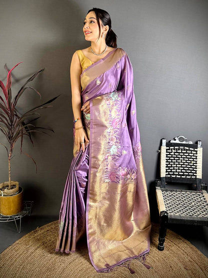 Opulent Minakari Satin Silk Pattu Saree