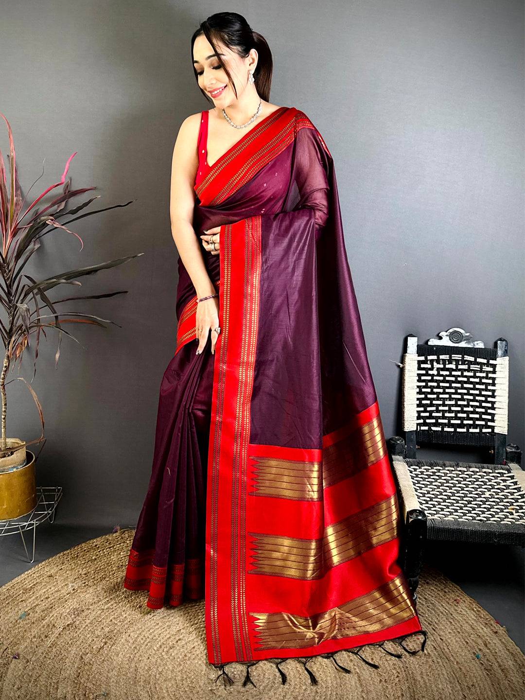 Regal Wine Banarasi Katan Silk Zari Pattu Saree

