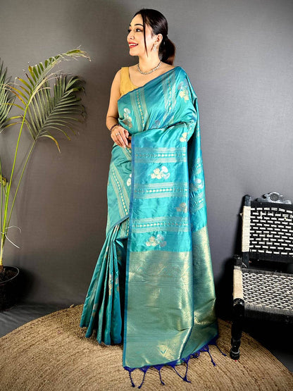 Rama Sona Chandi Striped Silk Pattu Saree

