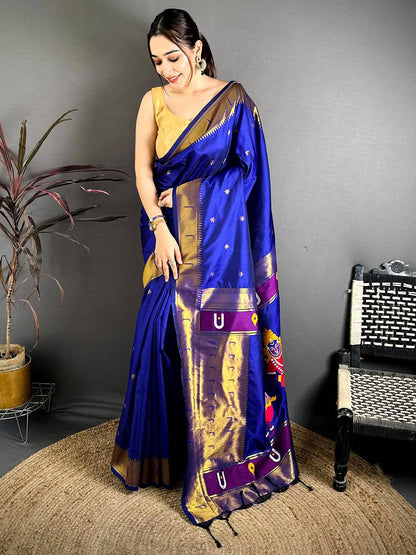 Royal Blue Gold Zari Soft Silk Pattu Saree