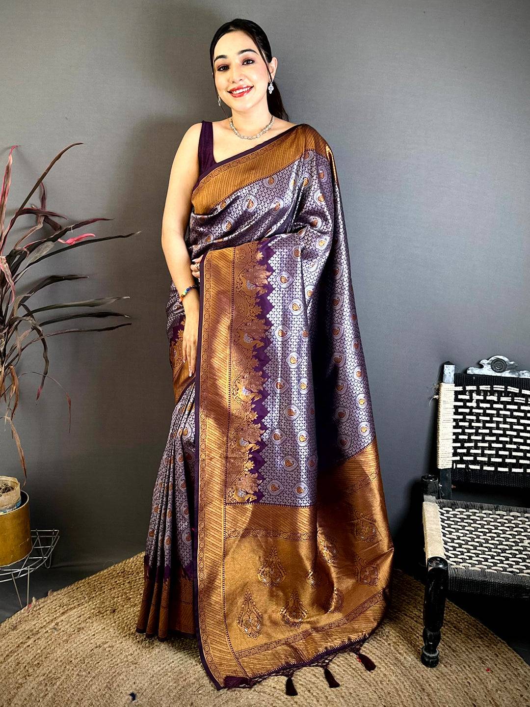 Heritage Purple Gold Zari Kanjivaram Pattu Saree