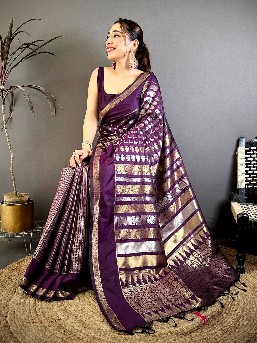 Purple Celebrity Soft Silk Zari Weaving Pattu Saree