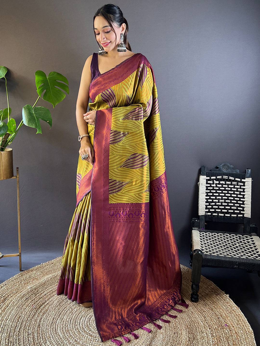 Green Tussar Silk Zari Weaving Ikkat Pattu Saree