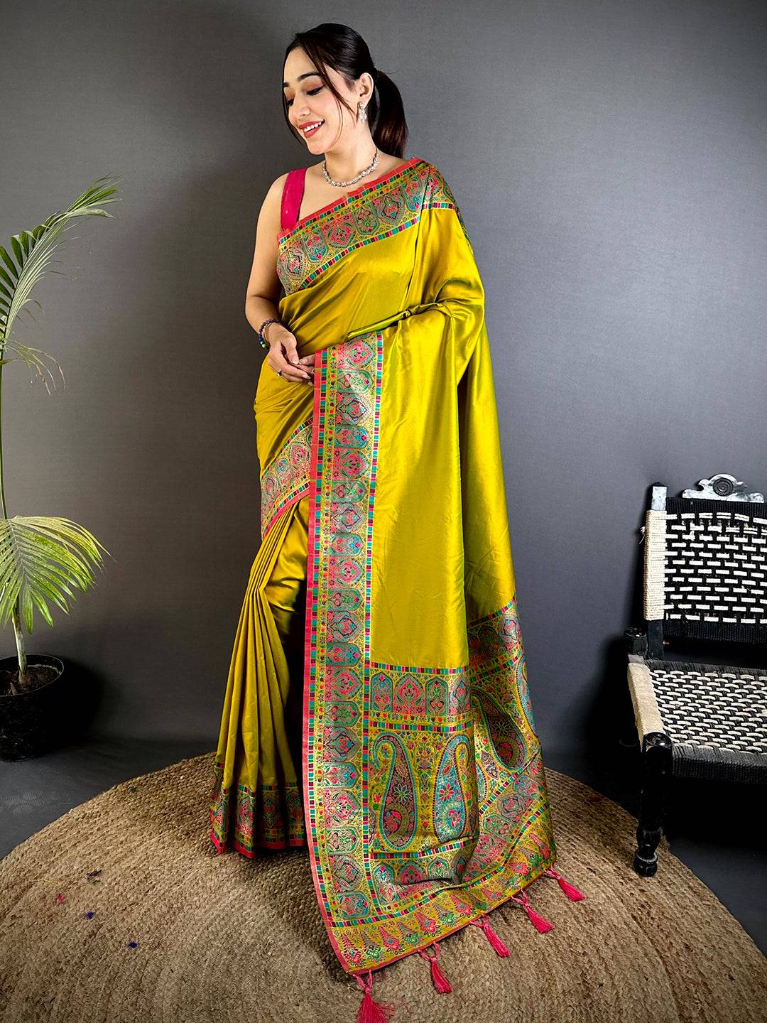 Artistic Minakari Pashmina Soft Silk Pattu Saree