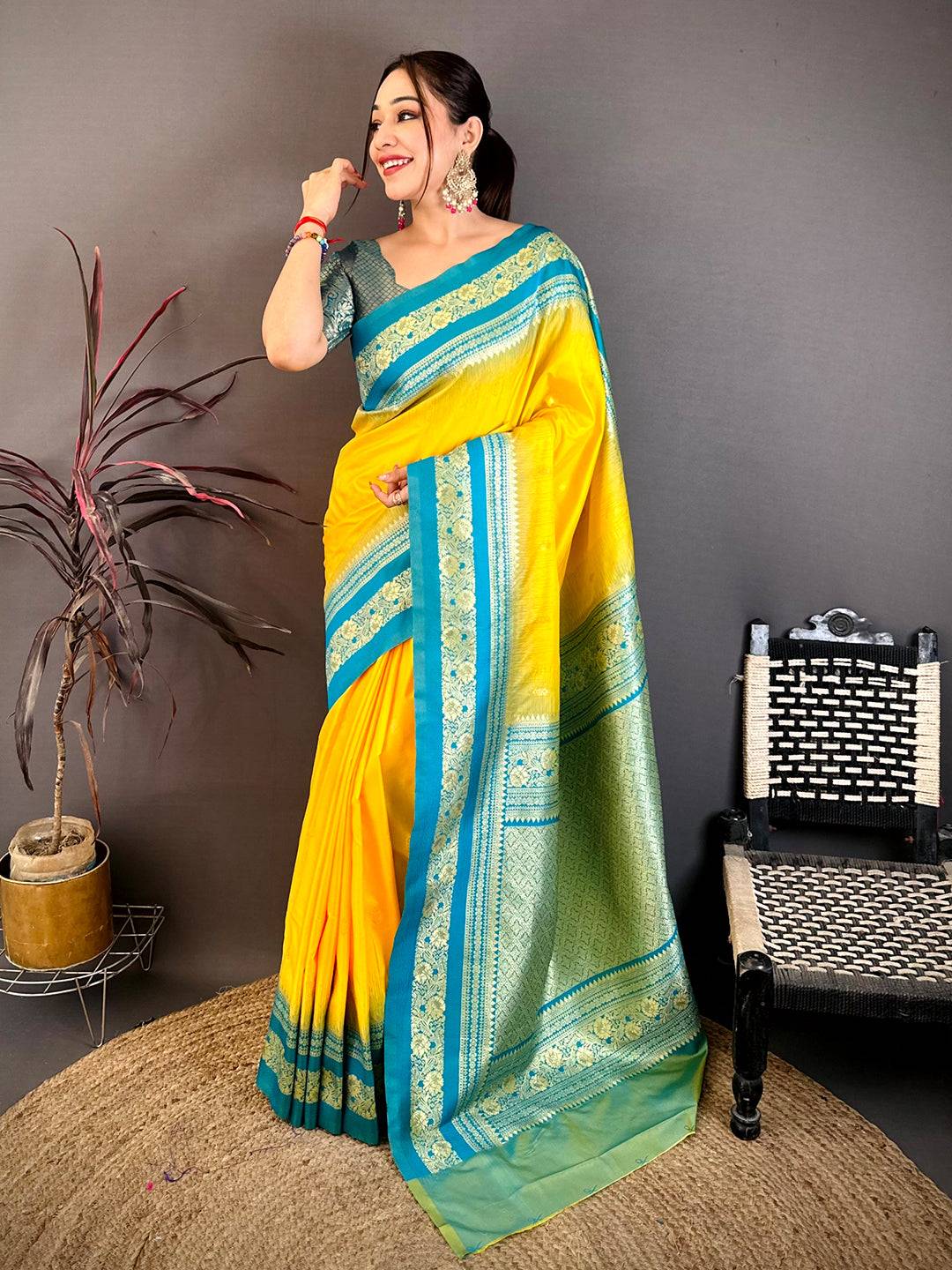 Gold Zari Woven Yellow Soft Silk Pattu Saree