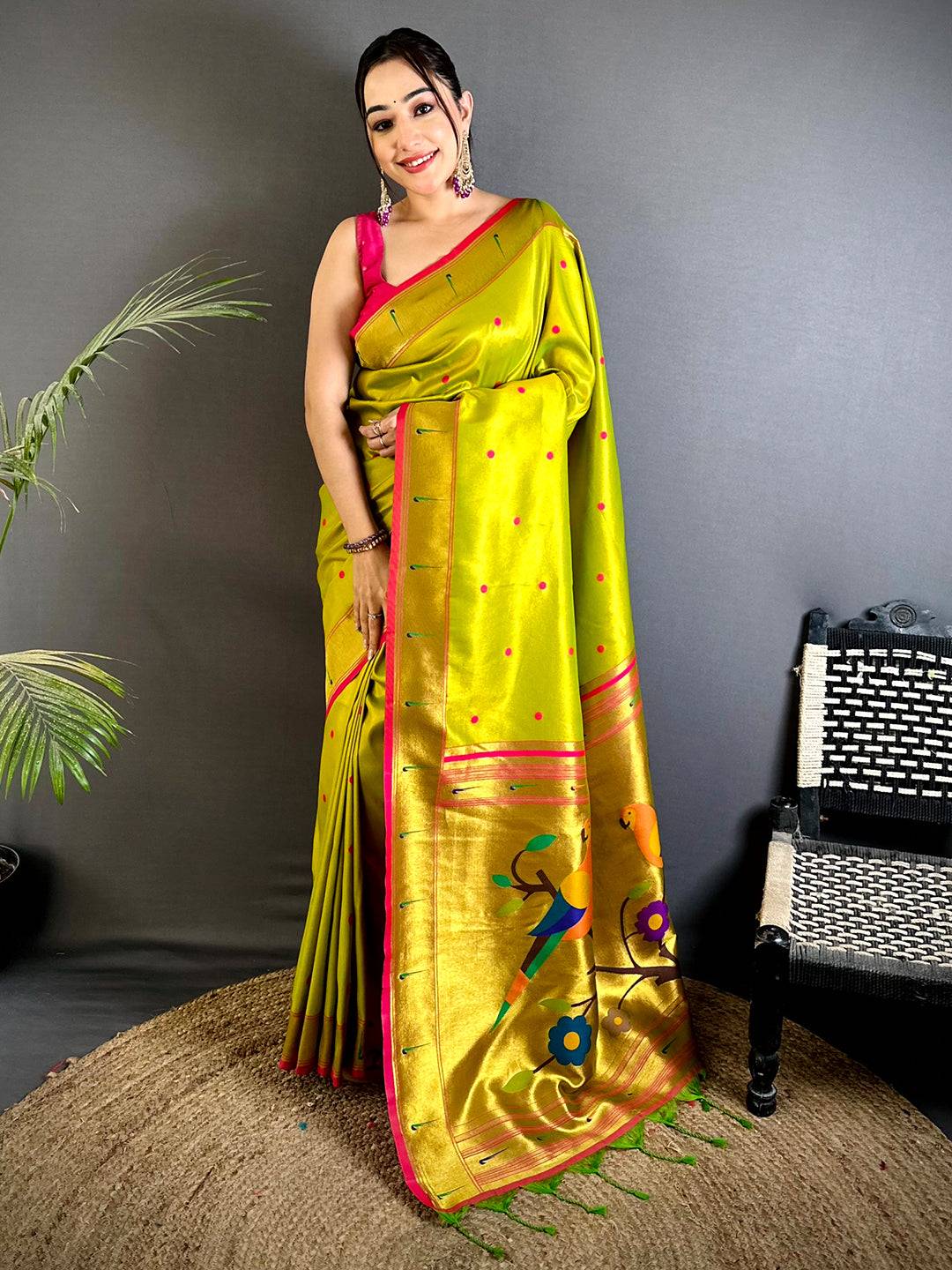 Green Glass Tissue Yevla Paithani Pattu Saree