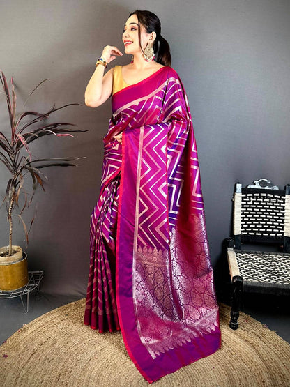Rani Pink Geometric Zari Weave Banarasi Pattu Saree