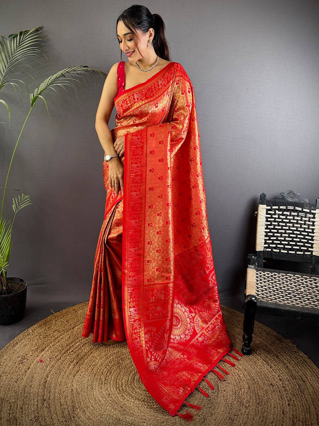Heritage Warli Gold Zari Dharamavaram Silk Pattu Saree