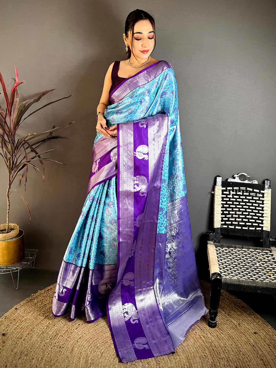 Sky Blue Dharmavaram Double Ikkat Pattu Saree