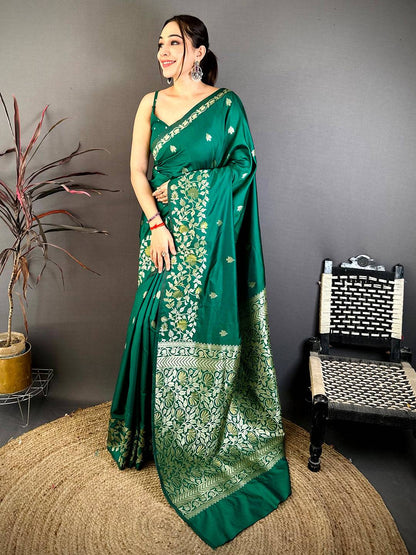 Emerald Green Soft Silk Kanjivaram Pattu Saree