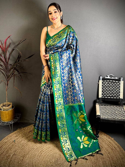 Royal Navy Ikkat Soft Silk Pattu Saree