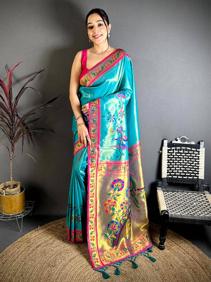 Artistic Minakari Paithani Tissue Pattu Saree