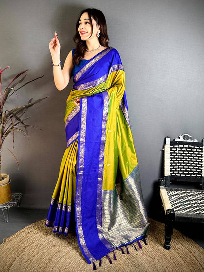 Mehndi Green Dual Tone Gadwal Pattu Saree