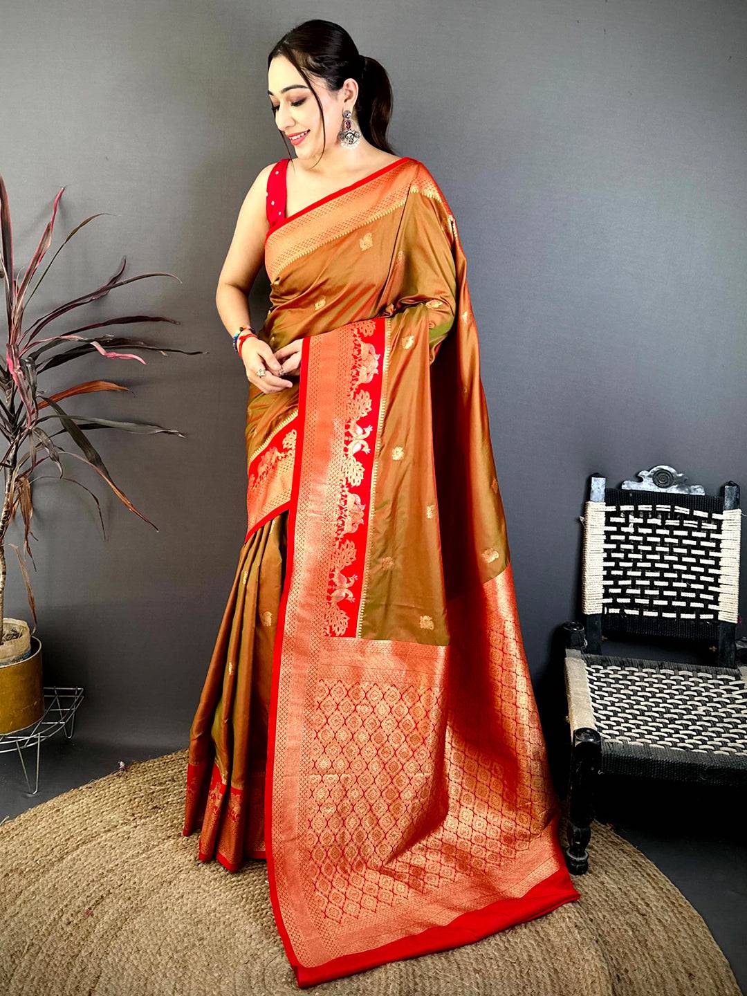 Brown Soft Silk Kanjivaram Pattu Saree