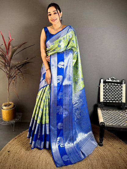 Lime Green Dharmavaram Double Ikkat Pattu Saree