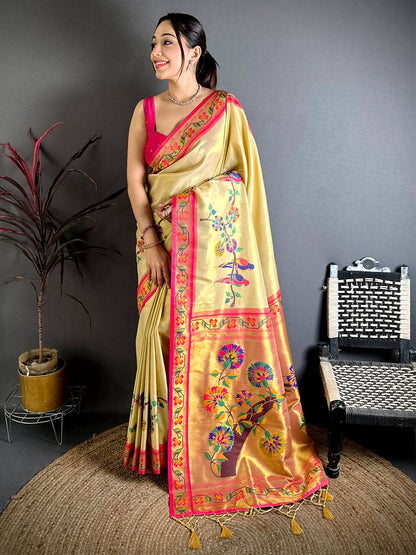 Stylish Minakari Paithani Tissue Pattu Saree