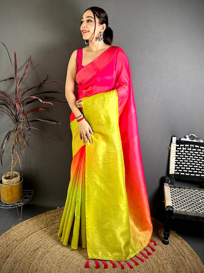 Classic Slub 4D Print Pallu Pattu Saree