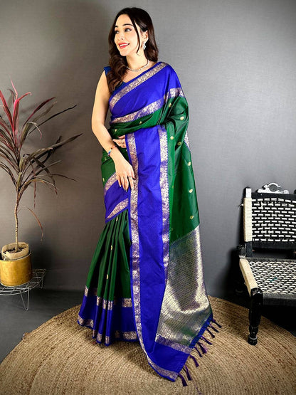 Dark Green Dual Tone Gadwal Pattu Saree