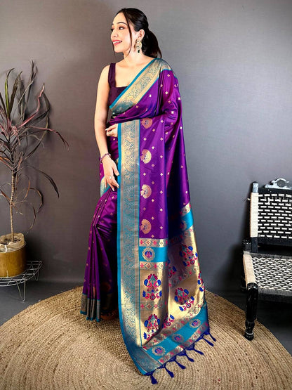 Elegant Minakari Gold Zari Silk Pattu Saree