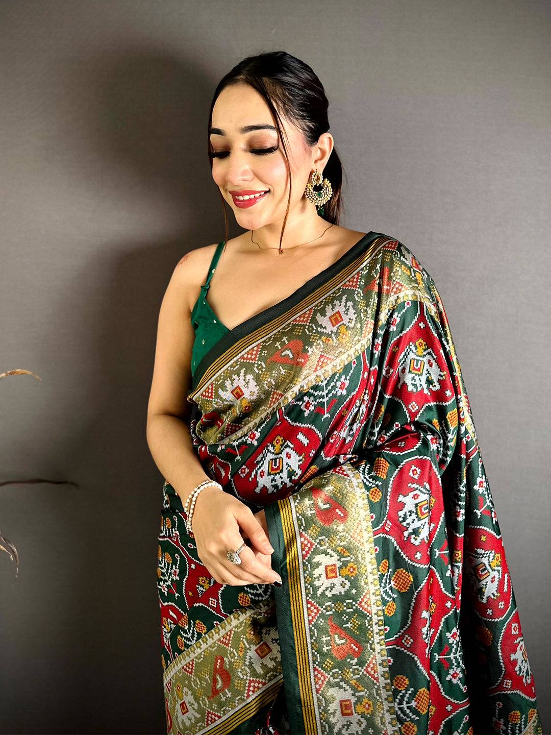 Green Patola Weave Soft Semi Silk Pattu Saree
