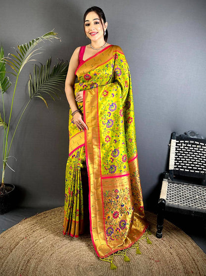 Green Minakari Weave Soft Paithani Pattu Saree

