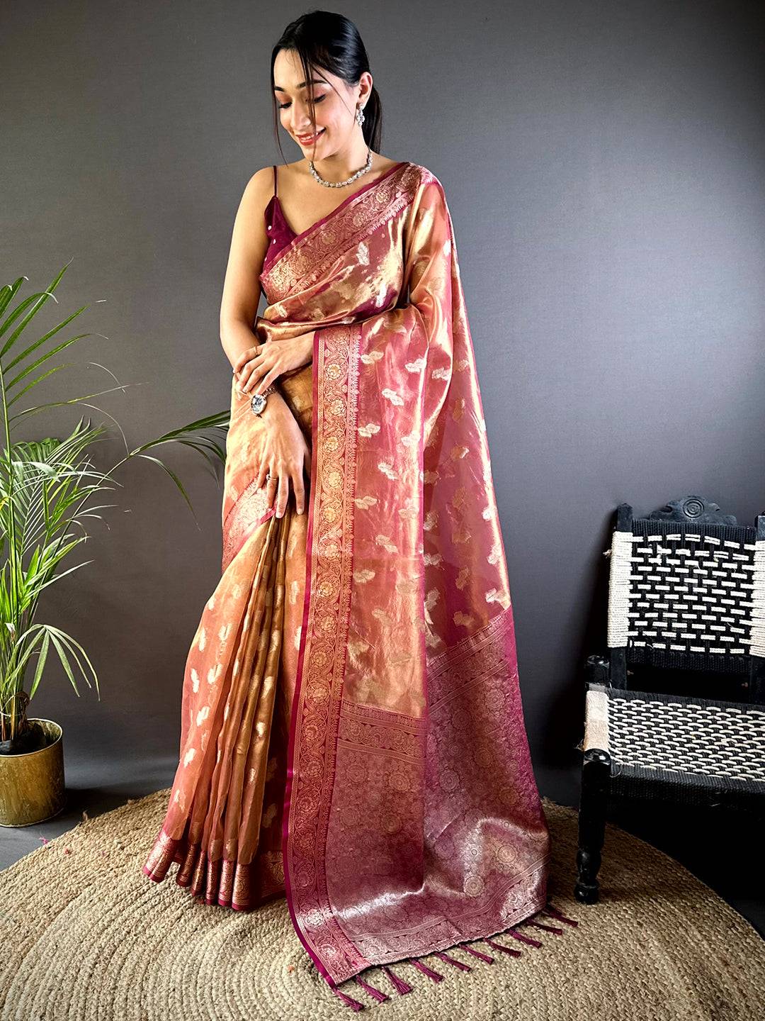 Regal Wine Kora Tissue Pattu Saree