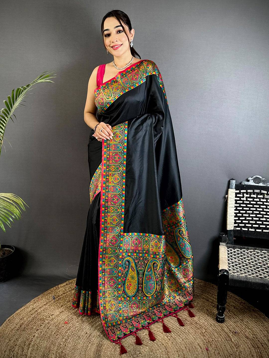 Opulent Minakari Pashmina Soft Silk Pattu Saree