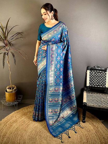 Radiant Blue Soft Silk Patola Weaving Pattu Saree