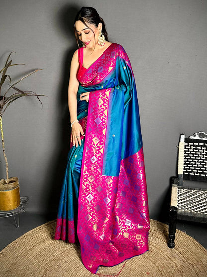 Azure Blue Soft Silk Kanjivaram Pattu Saree