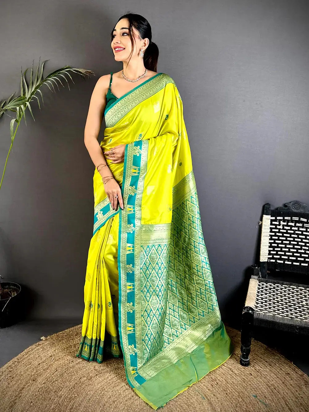 Lime Green Soft Silk Kanjivaram Pattu Saree