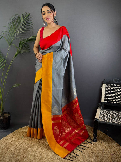 Grey Soft Katan Silk Banarasi Pattu Saree