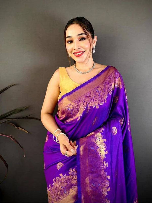 Royal Purple Kanchi Zari Work Soft Silk Pattu Saree