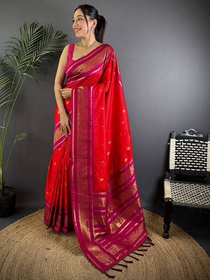 Rose Red Gadwal Border Soft Silk Pattu Saree