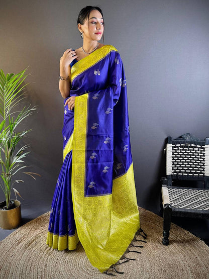 Elegant Purple Silk Pattu Saree With Gold Zari Accents