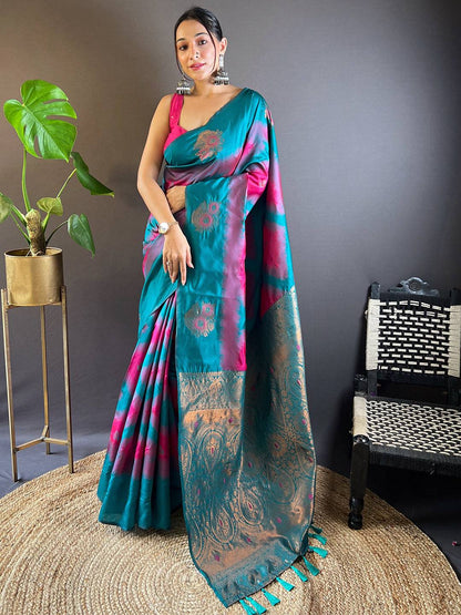 Rani Tussar Silk Ikkat Weaving Pattu Saree