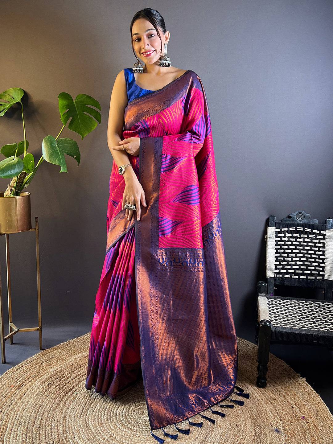Rani Tussar Silk Zari Weaving Ikkat Pattu Saree