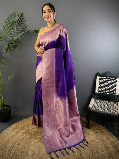 Purple Kolam Butti Gadwal Pattu Saree