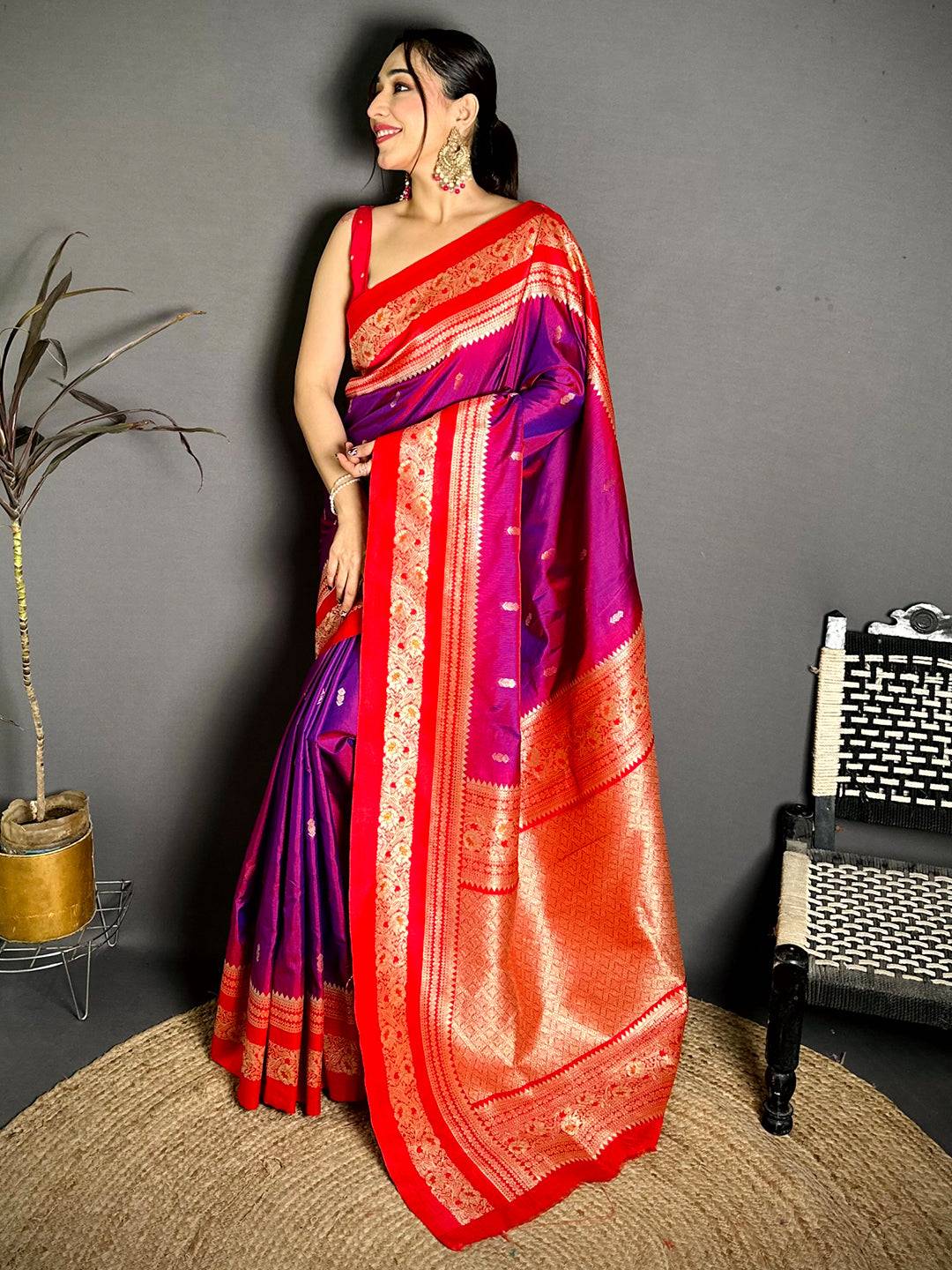 Gold Zari Woven Purple Soft Silk Pattu Saree
