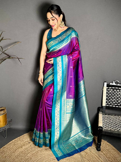 Gold Zari Woven Magenta Soft Silk Pattu Saree