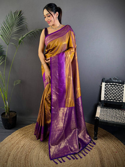 Golden Grace Tilak Butta Soft Silk Pattu Saree