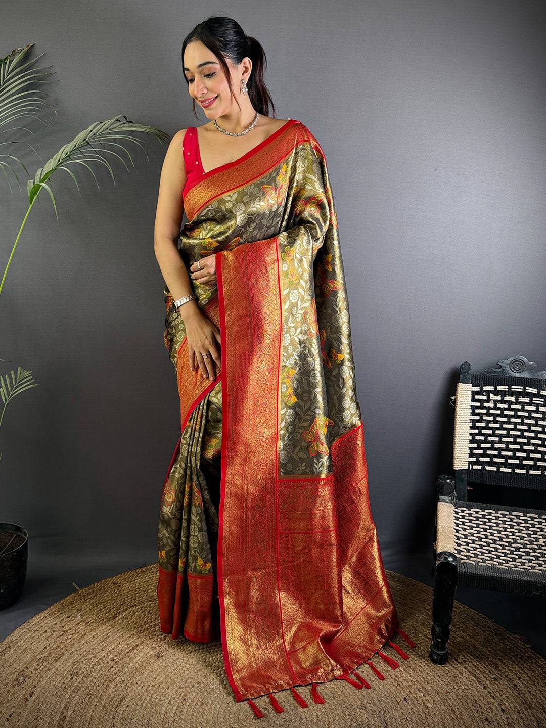 Radiant Butterfly Gold Zari Dharamavaram Silk Pattu Saree