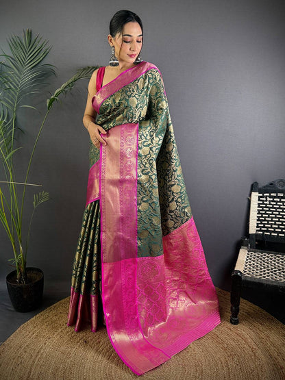 Green Floral Zari Banarasi Kanjivaram Silk Pattu Saree