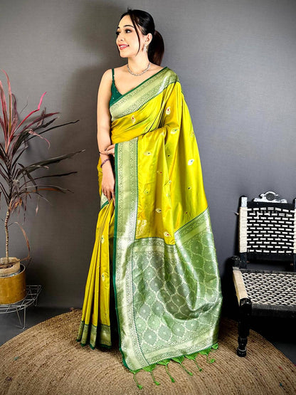 Lime Yellow Heritage Gadwal Silk Pattu Saree