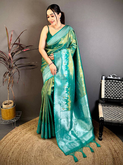 Heritage Teal Gold Zari Kanjivaram Pattu Saree