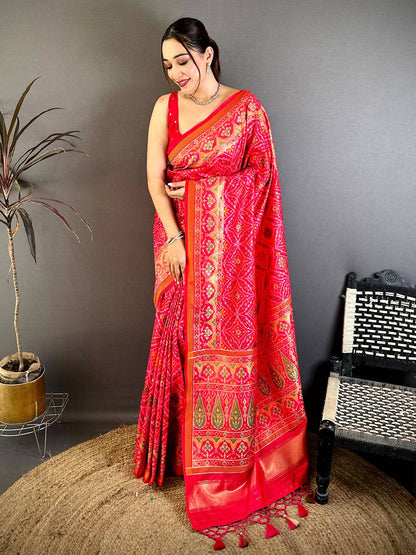 Stylish Semi Ikkat Patola Kanchi Zari Pattu Saree