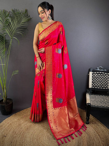 Pink Soft Silk Flowerport Minakari Pattu Saree