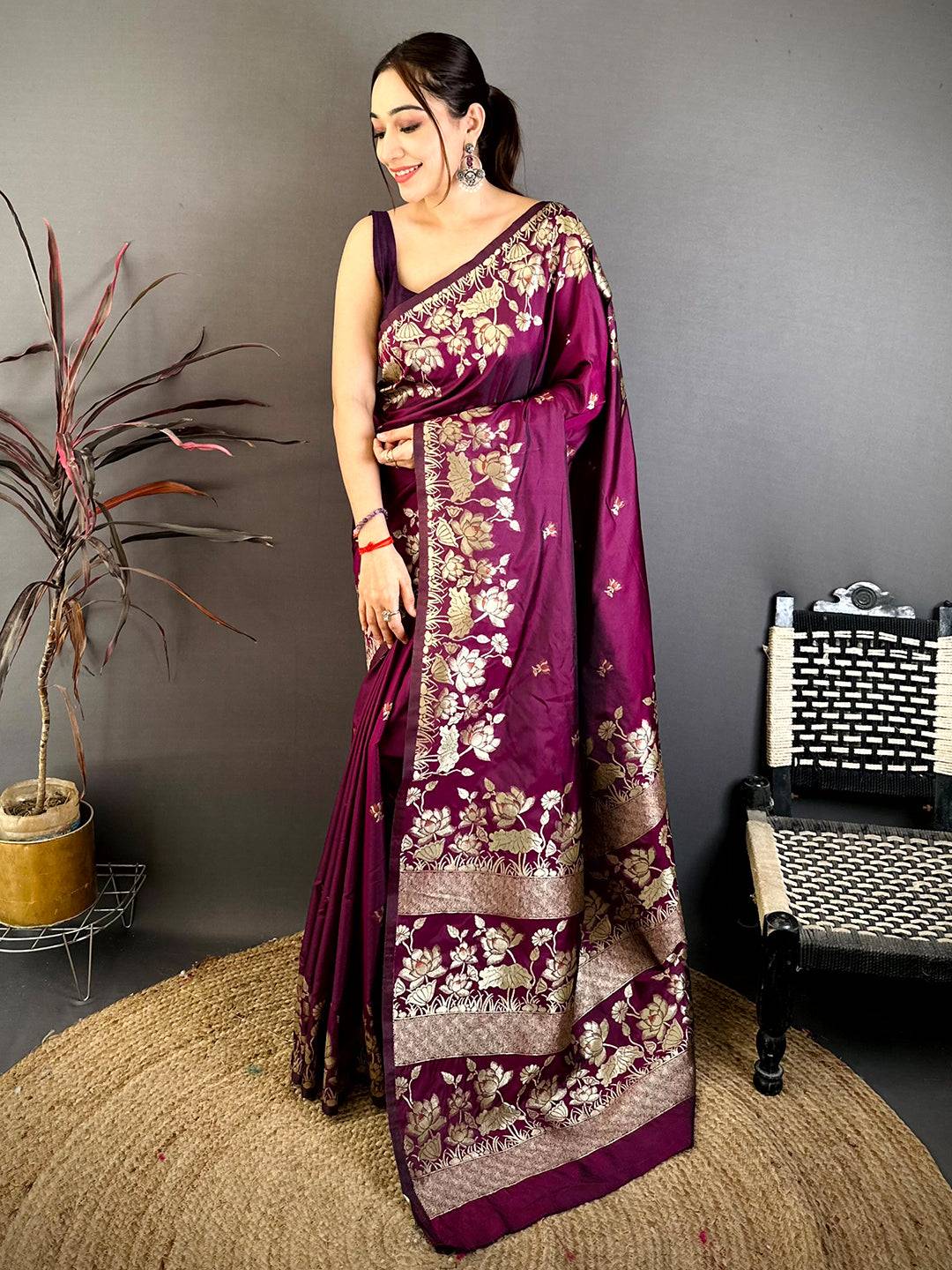 Dark Purple Soft Silk Kanjivaram Pattu Saree
