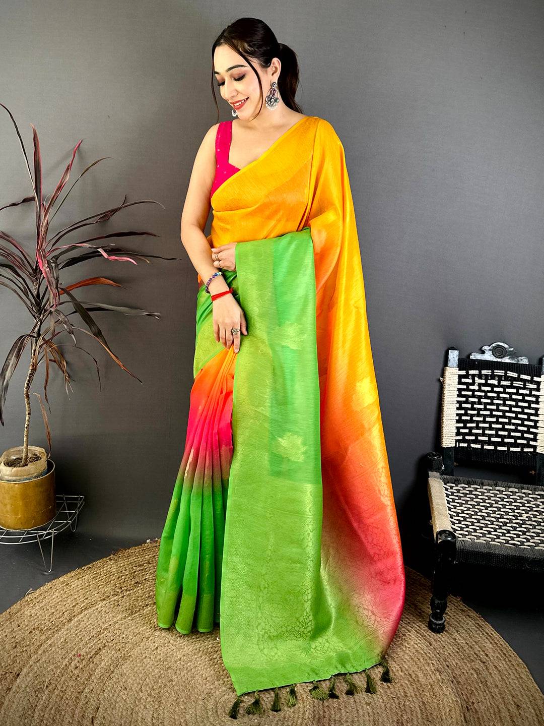 Royal Slub 4D Print Pallu Pattu Saree