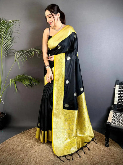 Black Gadwal Weave Soft Silk Pattu Saree

