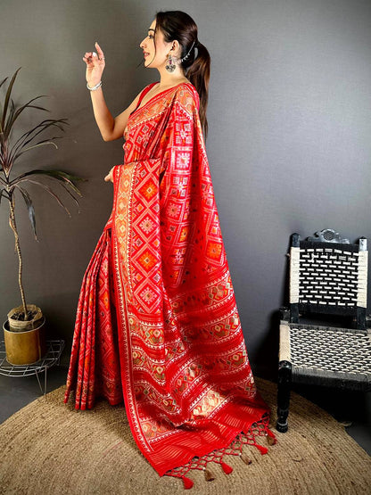 Stylish Red Soft Silk Patola Weaving Pattu Saree